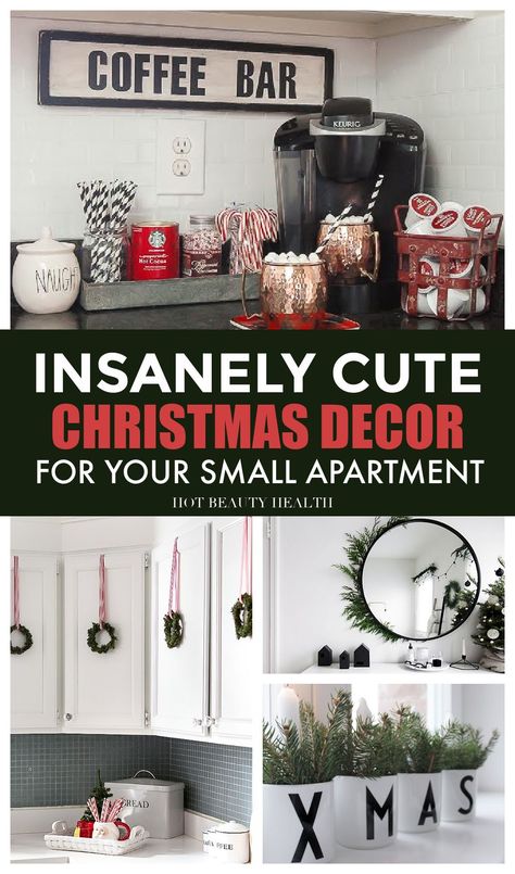 Small Apt Christmas Decor, Apt Christmas Decorating Ideas, Small House Christmas Decor Living Room, Small Apartment Holiday Decorating, Christmas Apartment Decor Ideas, Apartment Door Ideas, Christmas Small Apartment, Small House Christmas Decor, Small Apartment Christmas Decor Ideas