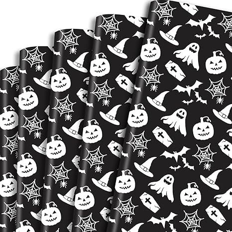 Amazon.com: Bolsome 16 Sheets Halloween Wrapping Paper Black White Ghost Pumpkin Wrapping Paper Witch Hat Bat Printed Gift Wrap Paper for Birthday Party Halloween Trick or Treating Party DIY Craft : Health & Household Paper Witch Hat, Halloween Trick Or Treating, Halloween Wrapping Paper, Black White Halloween, Birthday Party Halloween, White Halloween, Gift Wrap Paper, Black And White Theme, Origami Animals