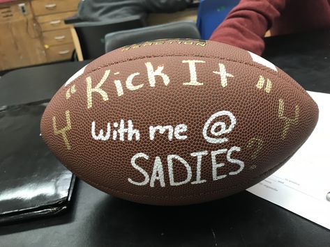 Kicker Sadie’s proposal 🏈 Sadie’s Proposals Football, Ways To Ask To Sadies, Sadie Hawkins Proposals Football, Football Sadies Proposal, Sadie’s Sign Ideas, Saides Proposals Cute, Sadie’s Dance Proposal Ideas, Sadie Hawkins Outfits, Sadie’s Proposals