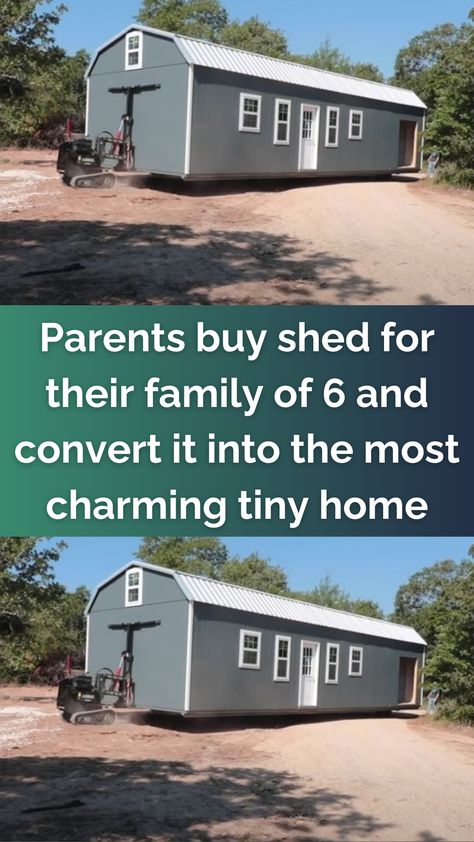 Not only did their 'shed home' turn out gorgeous, but it's completely changed their lives. Would you move into a shed and share a single bathroom with your four children? Well, Kelly and Beau Brotherton did and it suits them just fine.  Converting a 16′ x 48′ shed into a cozy home has allowed them to work toward their goal of being debt-free in their 30s. In addition to building their home on 7 acres of raw land, they also turned that land into a self-sufficient farm. Storage Shed Home, Turning A Shed Into A Guest House, Shed To Home Floor Plans, She’d To House, How To Build A Tiny Home On A Budget, 16x48 Shed House Plans, Livable Sheds Floor Plans, Turning A Shed Into A Tiny House, Tiny House From Storage Shed