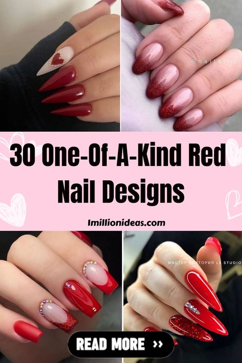 Red is always a great option when it comes to nail art. It’s the color of seduction, desire, and love. The best… Red Silhouette Nails, Red Nail Extensions Designs, Red Fade Nails, Different Shades Of Red Nails, Red Outlined Nails, Red Nails Gel Extension, Fade Nails, Faded Nails, Red Nail Art