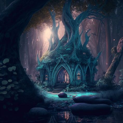 Druid Grove Fantasy Art, Dnd Moon Druid, Circle Of The Moon Druid Aesthetic, Moon Druid Aesthetic, Dnd Druid Aesthetic, Druid House, Druid Temple, Circle Of Stars Druid, Druid Grove