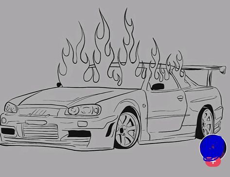 Cars Tattoo, Fire Car, Car Drawing, Car Tattoos, Car Drawings, Book Art Drawings, Car Design, Book Art, Tattoo Designs