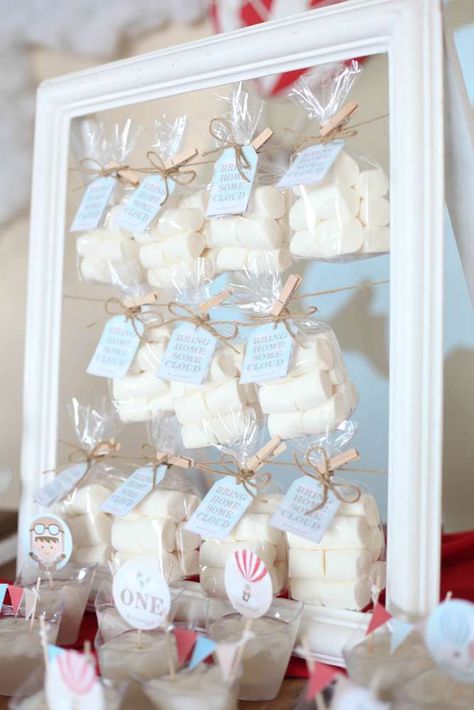 Marshmallow Birthday, Clouds Party, Hot Air Balloon Birthday Party, Marshmallow Clouds, Ballon Birthday, Hot Air Balloon Cookies, Hot Air Balloon Birthday, Air Balloon Birthday, Cloud Party