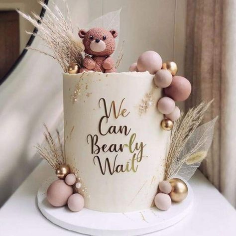 Boho Gender Reveal Ideas, Boho Gender Reveal Party, Boho Gender Reveal, Baby Shower Cakes Neutral, Baby Shower Oso, Bear Baby Shower Cake, Baby Reveal Cakes, Baby Shower Cake Designs, Winter Baby Shower Themes