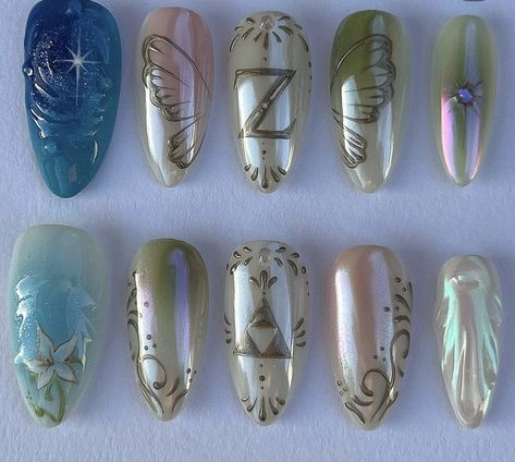 Zelda Nails, Zelda Wedding, Makeup Nails Art, Anime Nails, Gel Nails Diy, Really Cute Nails, Nail Jewelry, Nails Desing, Manicure Y Pedicure