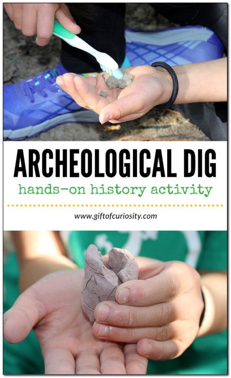 This hands-on history activity shows kids what it's like to be an archeologist studying ancient cultures and civilizations! #handsonlearning #giftofcuriosity #history || Gift of Curiosity History Crafts, Archaeology For Kids, Archaeology Dig, Learning History, Museum Ideas, Time Travelers, Learn History, Homeschool Crafts, How To Start Homeschooling