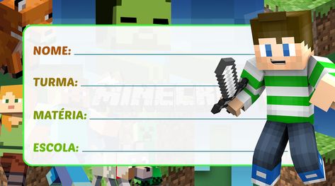 Etiqueta Escolar Minecraft para imprimir e preencher, crie agora a sua etiqueta escolar personalizada para colar em seus cadernos, livros e apostilas escolares, é totamente grátis. Minecraft School Labels, School Labels Printables, Subject Labels, Little Pony Cake, Pony Cake, School Frame, School Labels, Sticker Labels, Anime Wallpaper