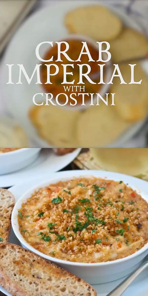 Crab Imperial is a  delicious and special dish that is perfect for a family holiday gathering!  Blue crab meat is combined in a rich and creamy sauce flavored with sherry, lemon juice, red bell pepper, onions and other seasonings, then baked with a light topping of buttery, seasoned bread crumbs. Imperial Sauce, Raos Meatballs, Family Feast Recipes, Crab Imperial, Seasoned Bread, Crab Dishes, Healthy Vegetable Recipes, Seasoned Bread Crumbs, Seafood Appetizers