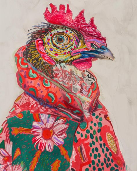 Hanna Inaiáh | 🐔🐓 | Instagram Rooster Painting, Chicken Painting, Chicken Art, Arte Animal, Painting Inspo, Illustrations And Posters, Whimsical Art, Animal Paintings, Artsy Fartsy