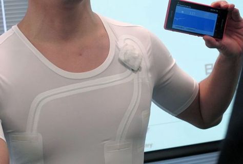 Japanese 'smart clothing' uses nanofibers to monitor your heart-rate (video) Clothing Basics, Medical Tech, Wearable Computer, Smart Textiles, E Textiles, Amazing Technology, Health Tech, Smart Outfit, Technology Fashion