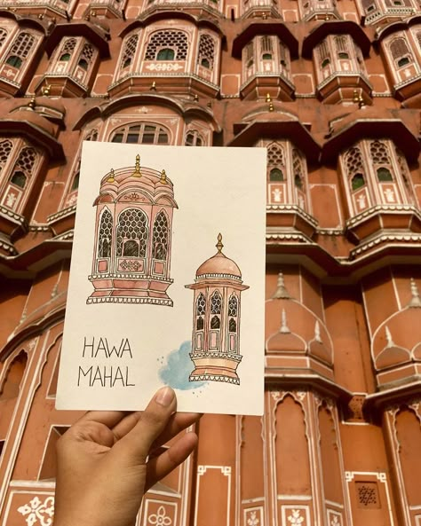 Spent few hours that I had in this amazing city by sketching my heart out. . . . . .  #watercolor_daily #watercolor #inspiring_watercolor #emergingartists #illustration #illustrationartists #illustrationdaily #asketchaday #sketching #apaintingaday #100daychallenge #30thingsin30days #jaipur #heritage #travelsketch #wanderlust #architecture #pink #windows #prettythings #beautiful #igart #inktober #inktober2018 #artwork #morning #autumn #design #rajasthan #palace Indian Heritage Drawing, Jaipur Drawing, Rajasthan Drawing, Jaipur Sketch, Indian Architecture Sketches, Wall Drawing Ideas Creativity, Jaipur Painting, Jaipur Illustration Art, Udaipur Illustration