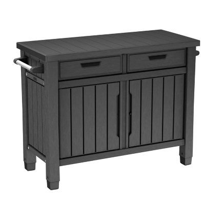 Keter Outdoor Grill Table, Buffet, Entertainment and Storage Cabinet w/ Drawers, Graphite Gray - Sam's Club Outdoor Food Prep Station, Outdoor Bbq Storage Ideas, Outdoor Cabinets Patio, Gardening Station, Outdoor Grill Table, Covered Pool, Smoker Ideas, Outdoor Buffet, Outdoor Grill Station