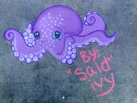 Octopus. Cute. Sidewalk chalk art. By "said"ivy. Octopus Chalk Art, Chalk Art Animals, Chalk Octopus, Cute Sidewalk Chalk Art, Chalk Driveway, Octopus Cute, Chalk Pictures, Chalk Art Festival, Fun Chalk Art