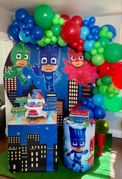 Pj Masks Birthday Theme, Pjmask Birthday Party Ideas, Pjs Masks Birthday Party, Pj Masks Birthday Party Ideas Decoration, Pjmasks Birthday Party Ideas Boy, Pj Masks Birthday Party Ideas, Pj Mask Birthday Party, Pj Masks Birthday Cake, Pj Masks Party