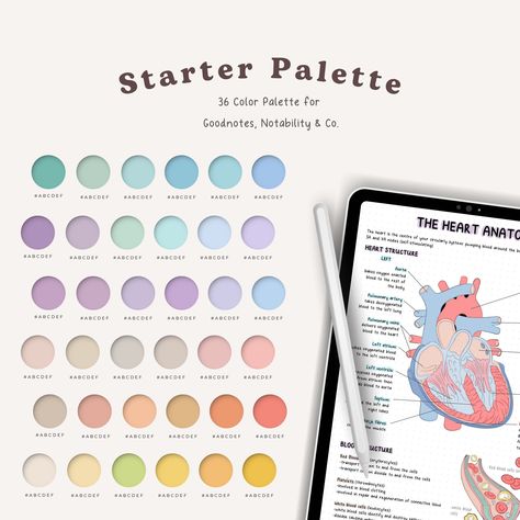 Starter Palette, Digital Planner Color Swatches, Design Ideas Color Palette Pastel, GoodNotes Notability Digital Inserts, iPad, Download androidplanner #goodnotes #bestplanners #thehappyplanner Good Note Color Palette, Ipad Notes Notability, Goodnotes Pen Colors, Good Notes Color Palette Hex Codes, Hex Color Palette Goodnotes, Notability Notes Ideas, Goodnotes Colour Palette, Cute Ipad Notes, Pastel Color Palette Hex Codes