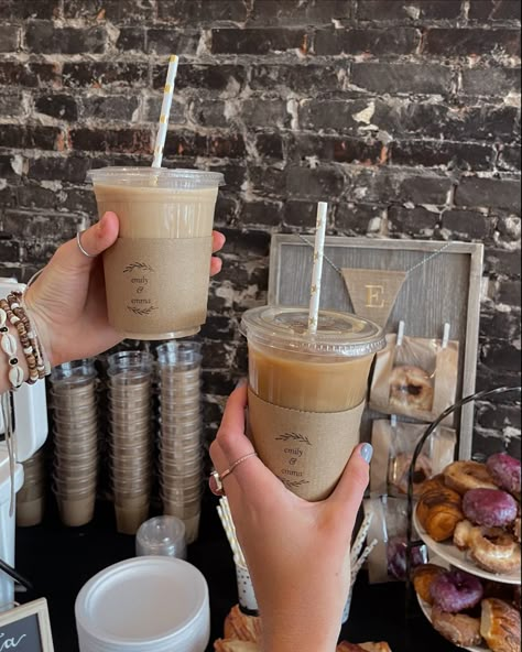 Coffee And Donut Bar Ideas, Graduation Coffee Bar, Cold Brew Bar Wedding, Open House Coffee Bar, Iced Coffee Party Bar, Coffee Bar Ideas For Grad Party, Coffee And Dessert Party Ideas, Cold Brew Coffee Bar Party, Ice Coffee Bar Party