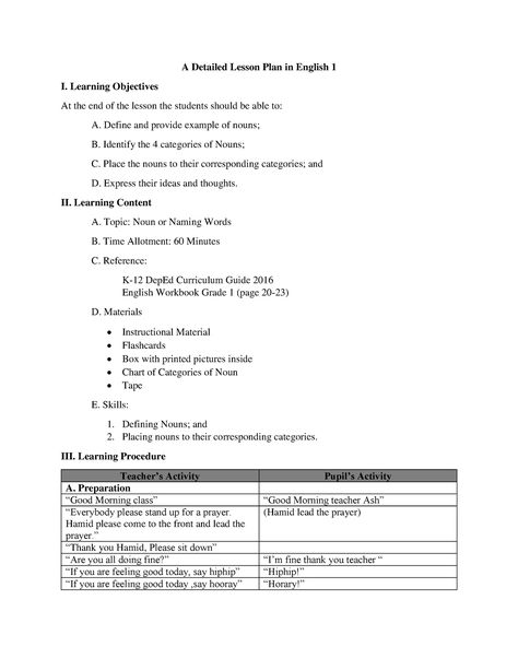 Detailed Lesson Plan in English Grade 1 - A Detailed Lesson Plan in English 1 I. Learning Objectives - Studocu Lesson Plan In English Grade 2, Lesson Plan Grade 1 English, Detailed Lesson Plan In English Grade 1, Grade 1 Lesson Plan Math, Detailed Lesson Plan In Math Grade 1, Semi Detailed Lesson Plan In English, English Demo Lesson, English Lesson Plan Sample, Lesson Plan Examples Elementary