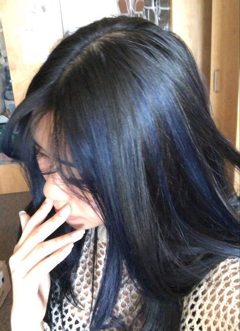 Black Hair Blue Highlights Long, Ashy Blue Highlights, Navy Dyed Hair, Brown Blue Hair Color, Navy Hair Highlights, Dark Hair With Dark Blue Highlights, Blue Hair Black Highlights, Navy Blue Highlights In Black Hair, Highlights Brown Hair Blue