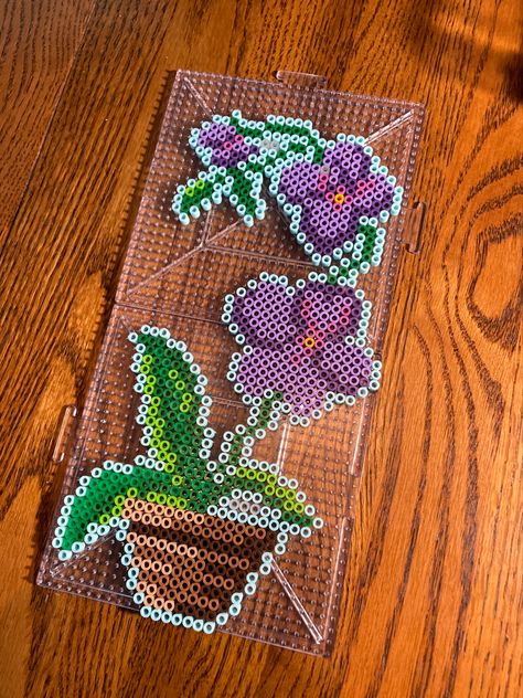 Orchid Perler Bead Pattern, Purple Flower Perler Beads, Lunar Moth Pixel Art, Fuse Beads Flower, Flower Perler Bead Pattern, Perler Bead Record, Nature Perler Beads, Purple Perler Bead Patterns, Pearled Bead Patterns