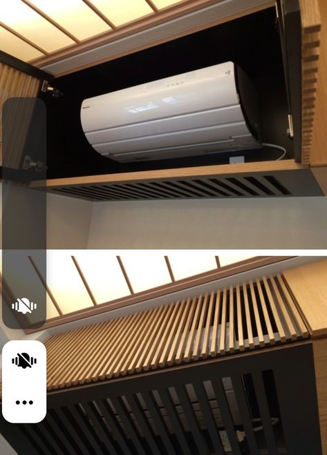 Split Ac Panelling Design, Ac Panelling Design, Aircondition In Bedroom, Aircondition Cover Indoor, Hidden Air Conditioner, Mini Split Cover Ideas, Hide Ac Units Indoor, Hidden Ac, Air Conditioner Cover Indoor