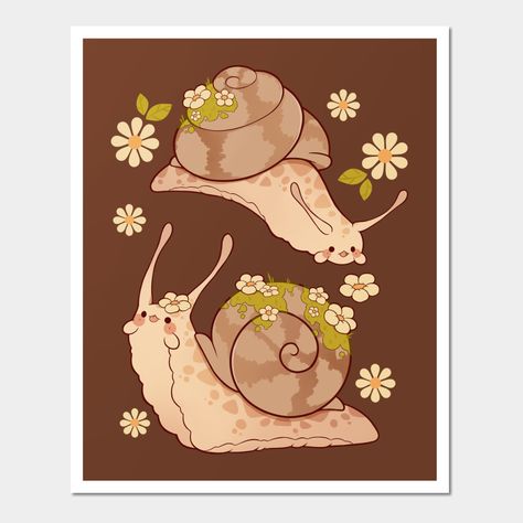 Cute snails with lots of flowers -- Choose from our vast selection of art prints and posters to match with your desired size to make the perfect print or poster. Pick your favorite: Movies, TV Shows, Art, and so much more! Available in mini, small, medium, large, and extra-large depending on the design. For men, women, and children. Perfect for decoration. Snail Painting, Cute Snail, Pots Diy, Snail Art, Clay Classes, Art Plan, Painted Pots Diy, Puzzle Art, Flowers Wall