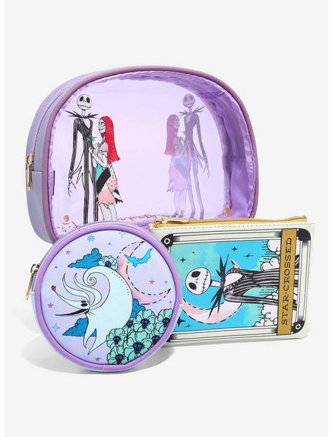 Disney The Nightmare Before Christmas Something in the Wind Cosmetic Bag Set - BoxLunch Exclusive, Poison Jar, Faux Leather Bags, Up Carl And Ellie, Nightmare Before Christmas Merchandise, Jack Skellington And Sally, Lovers Tarot Card, Jar Collection, Bags Inside, Tarot Card Design