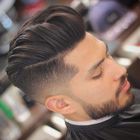 Medium Length Hairstyles For Men - Modern Pompadour + Undercut Fade + Beard #Men'sHairstyles Donald Draper, Men Guide, Top Haircuts For Men, Modern Pompadour, Flat Top Haircut, Gents Hair Style, Beard Fade, Medium Length Hairstyles, Quiff Hairstyles