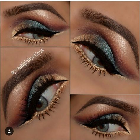 Turquoise and gold eye makeup Turquoise And Gold Eye Makeup, Gold And Blue Makeup Black Women, Light Blue And Gold Eye Makeup, Gold And Teal Makeup, Rose Gold And Teal Eye Makeup, Light Blue And Gold Makeup Looks, Teal And Gold Eyeshadow Looks, Light Blue And Gold Eyeshadow, Turquoise And Gold Makeup