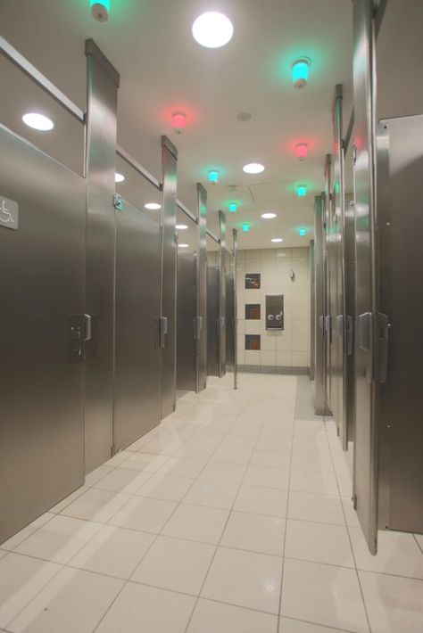 Atlanta Int'l Airport testing restroom stop/go lights - Stuck at the Airport Airport Toilet, Hartsfield–jackson Atlanta International Airport, Red Light Green Light, Restroom Design, At The Airport, Lighting System, International Airport, School Ideas, Light Green