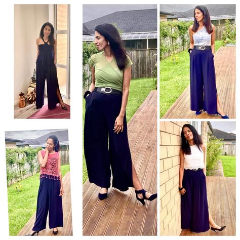 Endless options derived from navy blue palazzo pants. Pleated Palazzo Pants Outfits, Palazzo Pants Outfit Casual, Pants With Side Slits, Pleated Palazzo Pants, Plazo Pants, Palazzo Pants Outfit, Pants Outfit Casual, Blue Pants, Casual Style Outfits