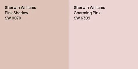 Sherwin Williams Pink Shadow vs. Sherwin Williams Sashay Sand color comparison Pink Sand Paint Color, Sherwin Williams Pink Colors, Paint For Girls Bedroom, Pink Shadow Sherwin Williams, Charming Pink Sherwin Williams, Sashay Sand Sherwin Williams, Sherwin Williams Pink Shadow, Sherwin Williams Peach, Soft Pink Paint Color