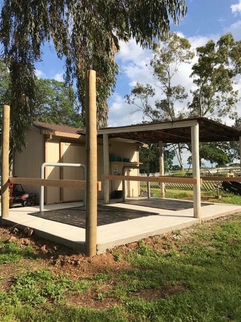 Indoor Wash Rack For Horses, Horse Washing Station, Horse Wash Stall, Horse Wash Rack, Horse Farm Layout, Show Steers, Wash Station, Stable Ideas, Horse Arena