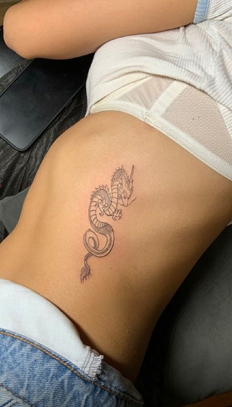 Feminine Dragon Tattoo For Women Hip, Rib Tattoos For Women Dragon, Dainty Dragon Tattoo For Women, Dragon Tattoo Rib, Side Dragon Tattoo, Small Chinese Dragon Tattoo, Chinese Dragon Tattoos For Women, Dragon Stomach Tattoo, Dragon Chest Tattoo Female