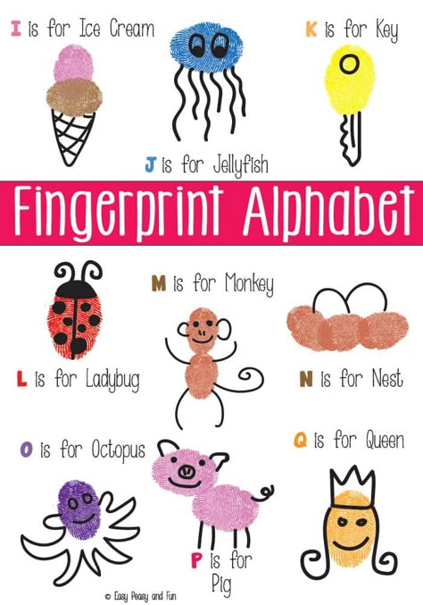 #Fingerprint Alphabet Art #fingerstempeln #malenmitkindern #kidscraft Fingerprint Alphabet, Thumbprint Art, Fingerprint Art, Alfabet Letters, Alphabet Crafts, Handprint Crafts, Alphabet Preschool, Alphabet Book, Alphabet Art