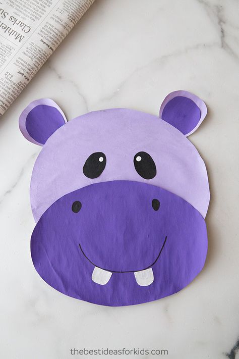 H Is For Hippo Craft Preschool, Hippo Paper Craft, Hippo Craft For Toddlers, Preschool Purple Crafts, Hippo Preschool Craft, Preschool Zoo Animal Crafts, Purple Toddler Crafts, Hippo Crafts For Preschoolers, Hippo Art Preschool