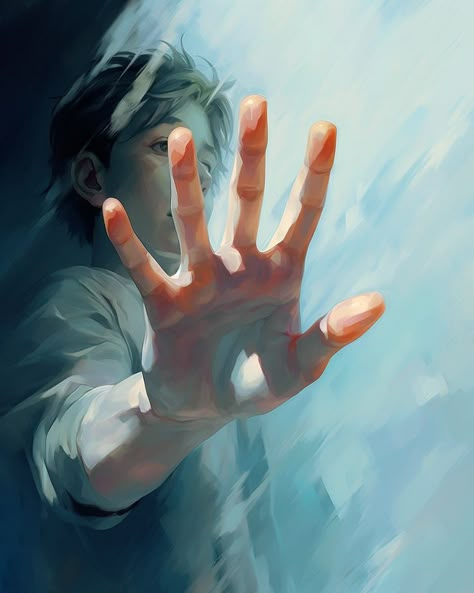 Falling And Reaching Pose Reference, Hand Reaching Out Towards You, Hand Reference Painting, Hand Covering Camera Pose, Hand Painting Reference, Anime Hand Reaching Out, Man Reaching Out, Painterly Style Art, Hand In Front Of Camera Pose