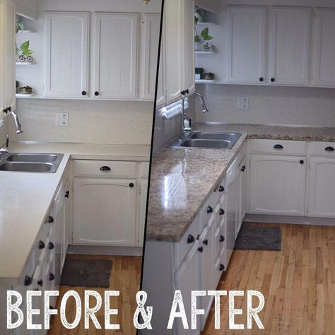 Instant Granite, Small Kitchen Makeover, Easy Kitchen Remodel, Kitchen Makeover On A Budget, Diy Kitchen Makeover Ideas, Cheap Kitchen Makeover, Kitchen Remodel Checklist, Small Kitchen Remodeling, Inexpensive Kitchen Remodel