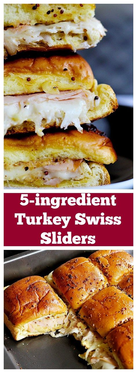 These 5-ingredient Turkey Swiss Sliders are easy and perfect for parties, game days, or any other gatherings! Ooey gooey cheese and delicious smoked turkey make a wonderful combination! #sliders #turkeysliders #sliderrecipes #gameday #gamedayrecipes #turkeycheesesliders Turkey And Ham Sliders Hawaiian Rolls, Turkey Swiss Sliders Hawaiian Rolls, Turkey Swiss Sliders, Turkey Sandwich Sliders, Healthy Sliders, Mustard Butter, Sliders Recipes, Onion Flakes, Ham Sliders