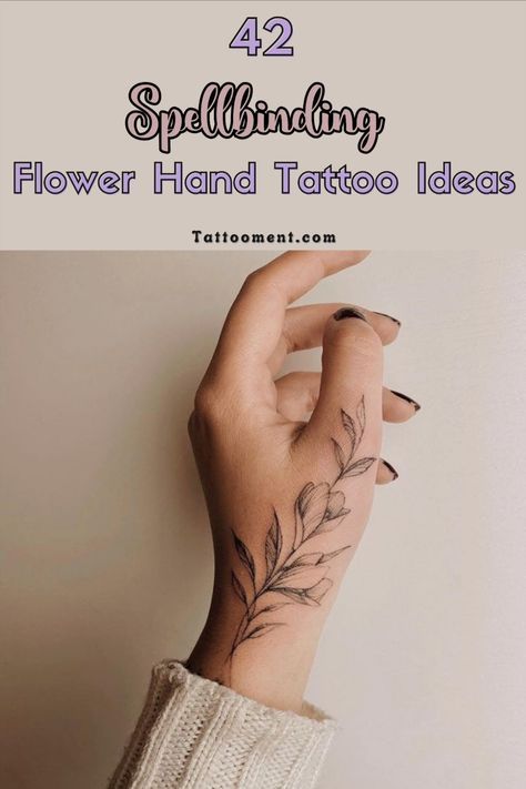 Tattoo Idea Wrist, Right Hand Tattoos For Women, Wrist Tattoos For Women Floral, Wrist To Thumb Tattoos For Women, Peony Finger Tattoo, Dainty Hand Tattoos For Women Floral, Floral Finger Tattoos For Women, Leaf Tattoo On Hand, Orchid Hand Tattoo