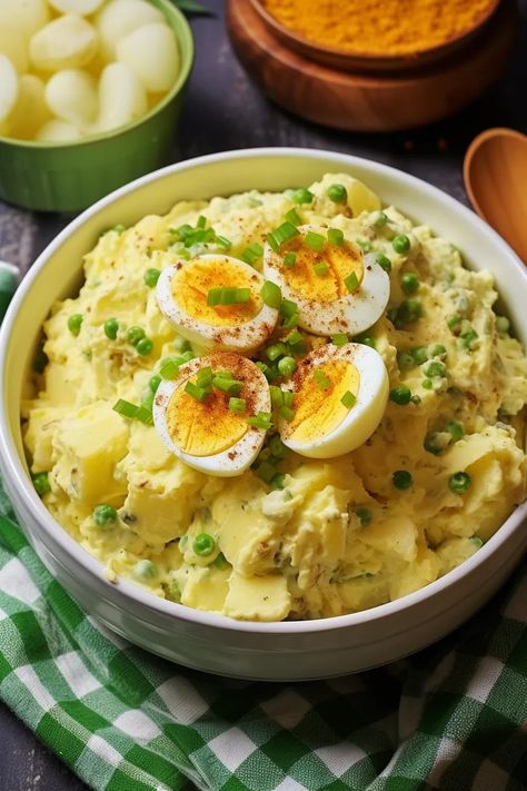 Southern Style Potato salad - That Oven Feelin Salad Dinners, Creamed Peas And Potatoes, Southern Style Potato Salad, Creamed Peas, Recipes Thanksgiving, Cubed Potatoes, Southern Kitchens, Dressing Recipes, Rabbit Food