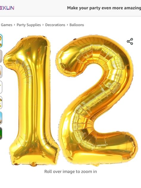 Golden Birthday Decorations, 12 Balloons, Gold Number Balloons, Happy 12th Birthday, 12 Number, Boy Birthday Decorations, 12th Anniversary, Metallic Balloons, Number 12