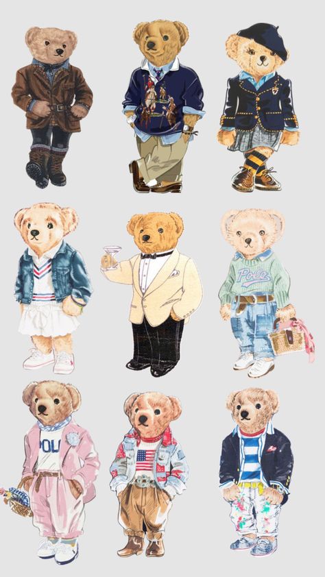 Polo Bear Ralph Lauren, Look Wallpaper, Bear Outfits, Polo Bear, Arte Inspo, Bear Wallpaper, Teddy Bears, Wall Collage, Your Aesthetic