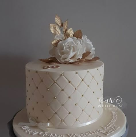 White Rose Cake, 25th Wedding Anniversary Cakes, Golden Wedding Cake, Golden Wedding Anniversary Cake, Rose Cake Design, 25 Anniversary Cake, Anniversary Cake Designs, 50th Wedding Anniversary Cakes, 50th Anniversary Cakes