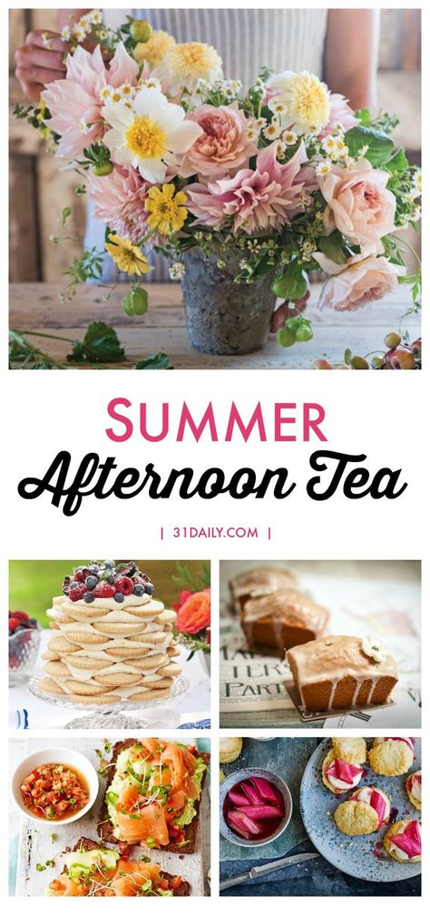 A Summer Tea should be delicious with summer flavors, beautiful with summer florals, and very doable. In fact, it should be so easy that anyone could you host a Summer Afternoon Tea. See recipes, floral ideas, inspirations and more. An Easy Summer Afternoon Tea Anyone Can Host | 31Daily.com #afternoontea #summer #summerentertaining #outdoordining #31Daily Tea Setting Ideas, Afternoon Teas Ideas, Summer Afternoon Tea Ideas, French Afternoon Tea Ideas, Tea Party Drink Ideas, Summer Tea Party Ideas, Afternoon Tea For One, Healthy Afternoon Tea, Iced Tea Party Ideas