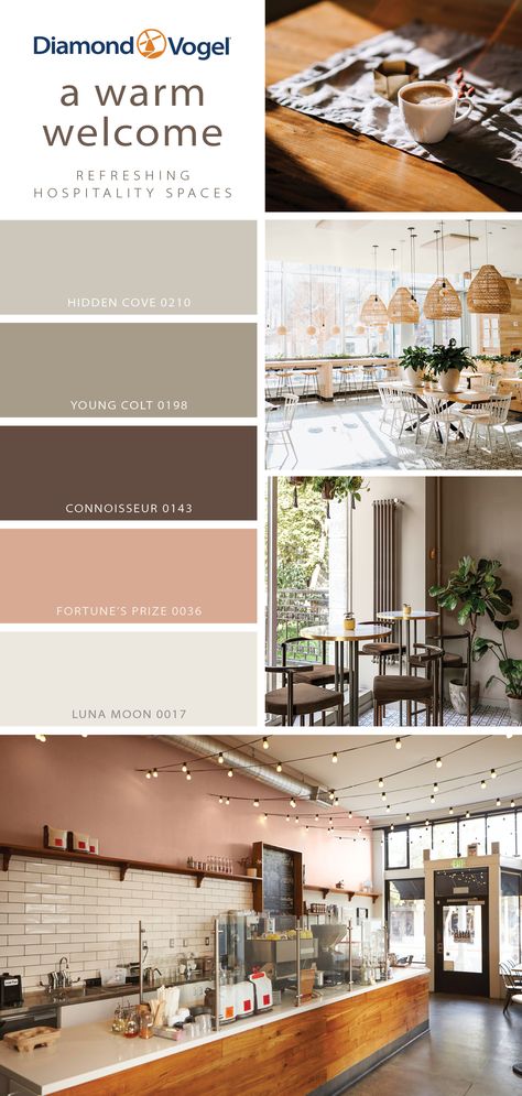 Cafe Wall Color, Restaurant Exterior Color Ideas, Coffee Shop Colours Interiors, Cafe Color Scheme, Coffee Shop Paint Colors, Coffee Bar Color Ideas, Color Palette Restaurant, Color Palette For Cafe, Coffee Shop Color Palette Inspiration