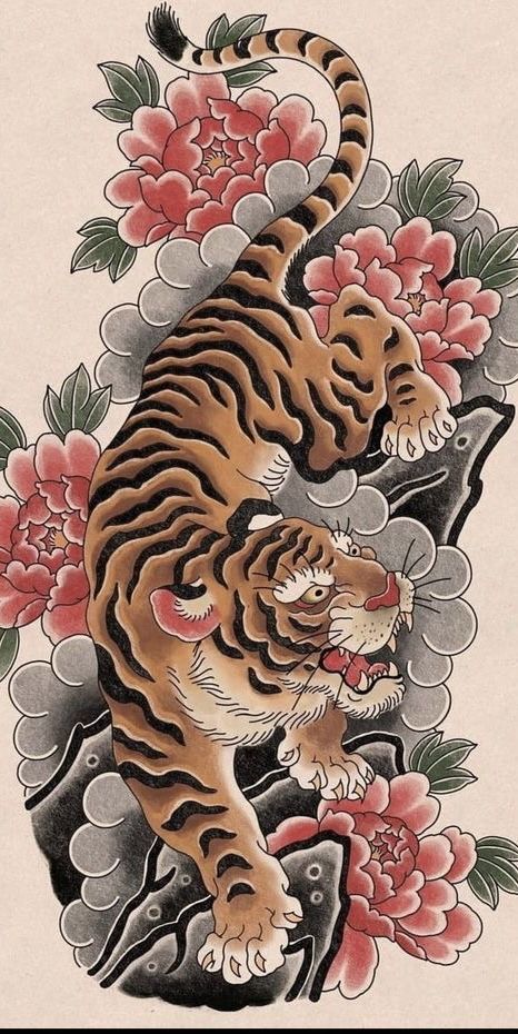 Japanese Tattoos Tiger, Japanese Tiger Tattoo Sleeve, Cat Tattoo Japanese, Neo Japanese Tattoo Designs, Tiger Arm Tattoo, Tiger Sleeve Tattoo, Danny Tattoo, Traditional Tiger Tattoo, Japanese Tiger Tattoo