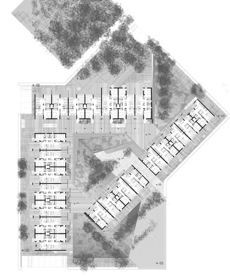 First Price in the European Architectural Design Competition for "Community social housing authorities to ECO design" | Eirini Xanthopoulou | Archinect Architectural Design Competition, House Plans Architecture, Social Housing Architecture, Ground Plan, Architecture Design Competition, Hostels Design, Co Housing, Collective Housing, Community Housing