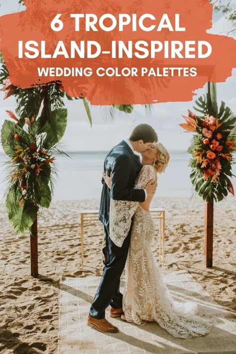 Beach Wedding Palette Color Pallets, Best Colors For Beach Wedding, Hawaii Wedding Colors Palette, Hawaii Wedding Colors, Tropical Beach Wedding Color Palette, Beach Wedding Color Schemes, Tropical Wedding Colors, Summer Theme Wedding, Tropical Wedding Color Palette