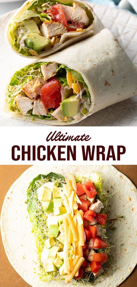 Grilled Chicken Tortilla Wrap, Dunkin Chicken Roasted Pepper Wrap, Grilled Chicken Wraps Healthy, Lunch Wraps Make Ahead, Healthy Wraps For Dinner, Easy Healthy Wraps, Grilled Chicken Wrap Recipes, Chicken Breast Wraps, Shredded Chicken Wraps